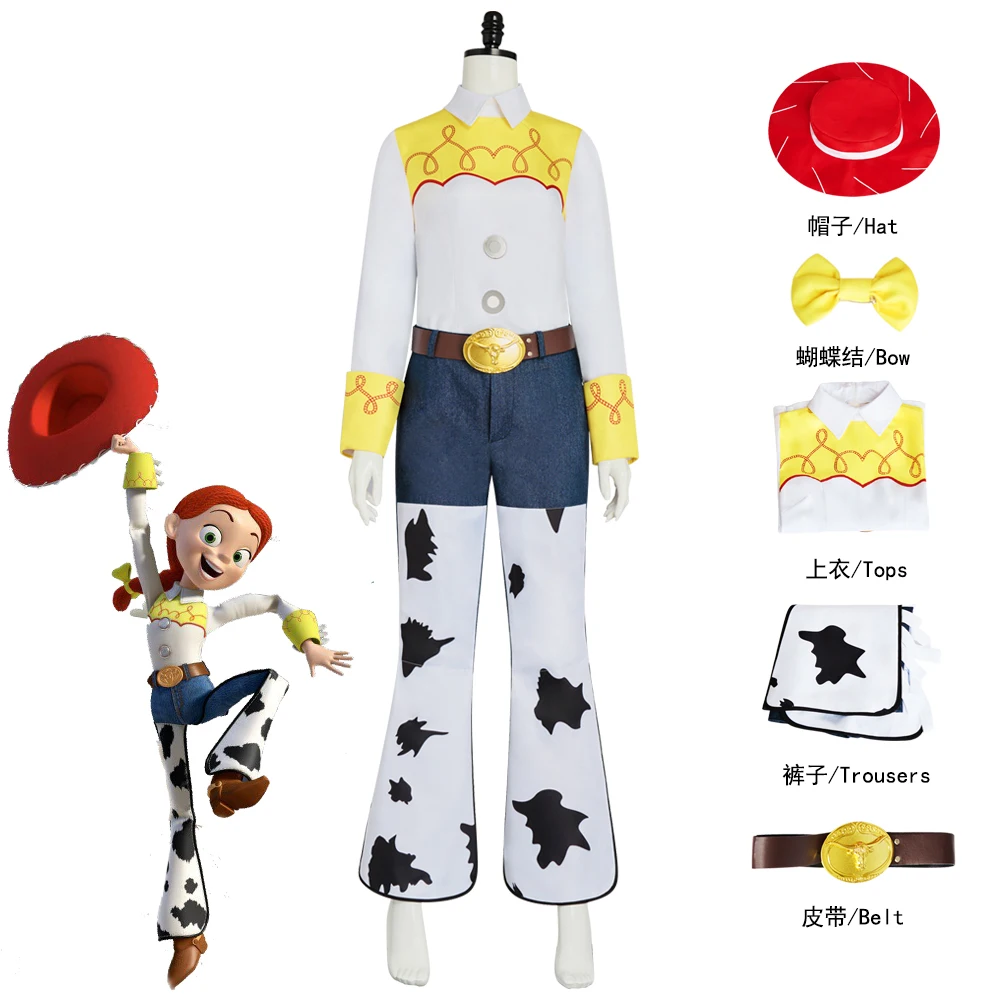 Toy Story Jessie Cosplay Costume Full Set Cowgirl Jessie Role Play Outfit With Hat Halloween Party Anime Attire