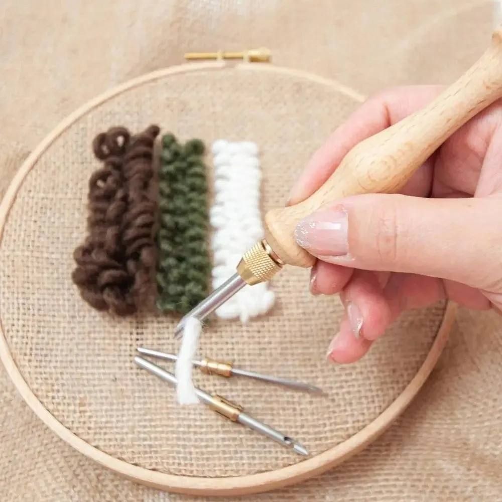 2.5mm/3.5mm/5mm Punch Needle Set Wooden Handle Creative Embroidery Stitch Pen Changeable Head DIY Craft Punch Stitching Kit