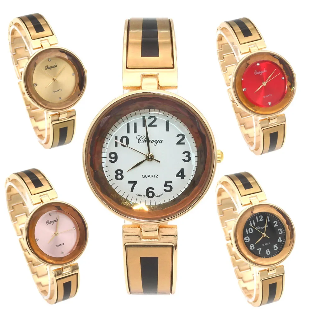 5Pcs Women's Gold Stainless Steel Luxury Quartz Watch Waterproof Dress Bracelet Office Fashion Accessory for Ladies Girls