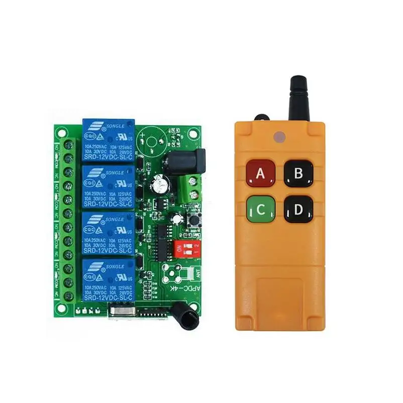 DC 12V 24V 10A 4 Channel Relay Switch RF Wireless Remote Control System Receiver Transmitter 433MHz Fan/Motor