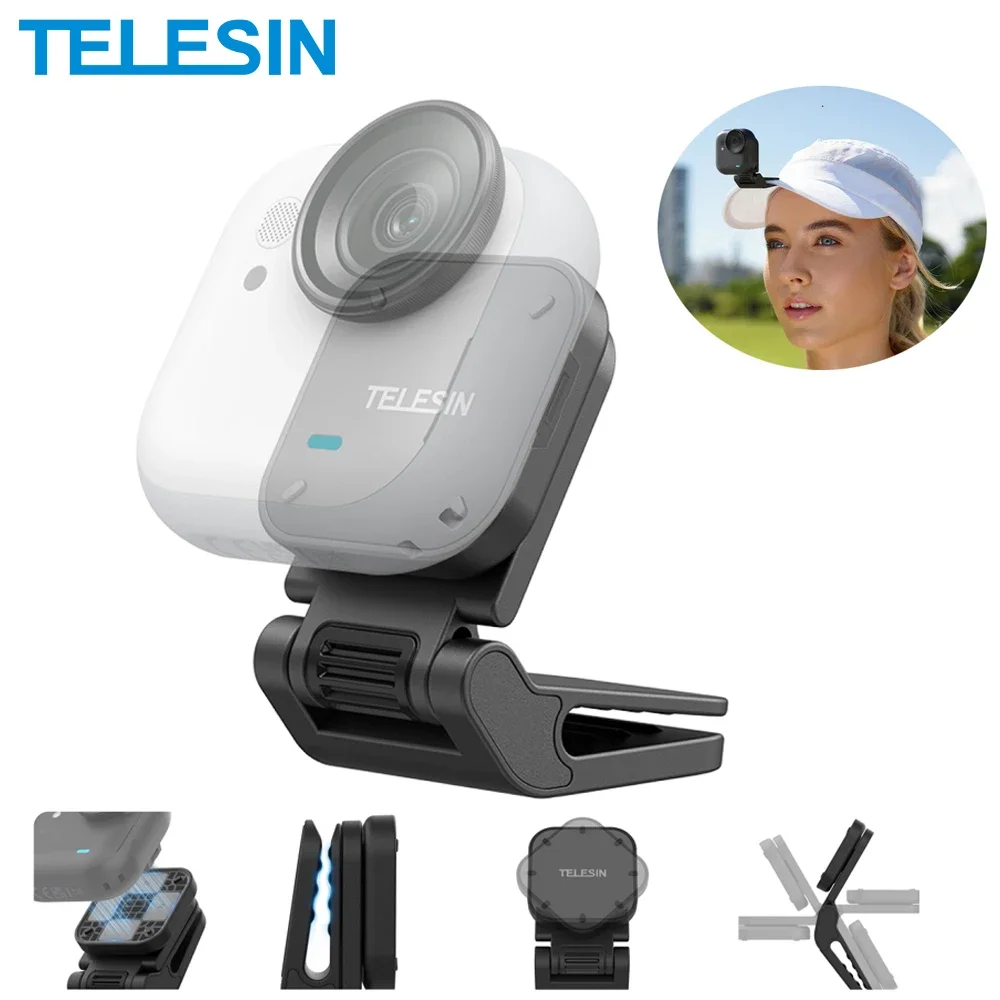 TELESIN Magnetic Quick Release Cap Hat Pivot Clip Mount Adjustable Angle Base For DJI OSMO Nano Insta360 Go Ultra Action Camera