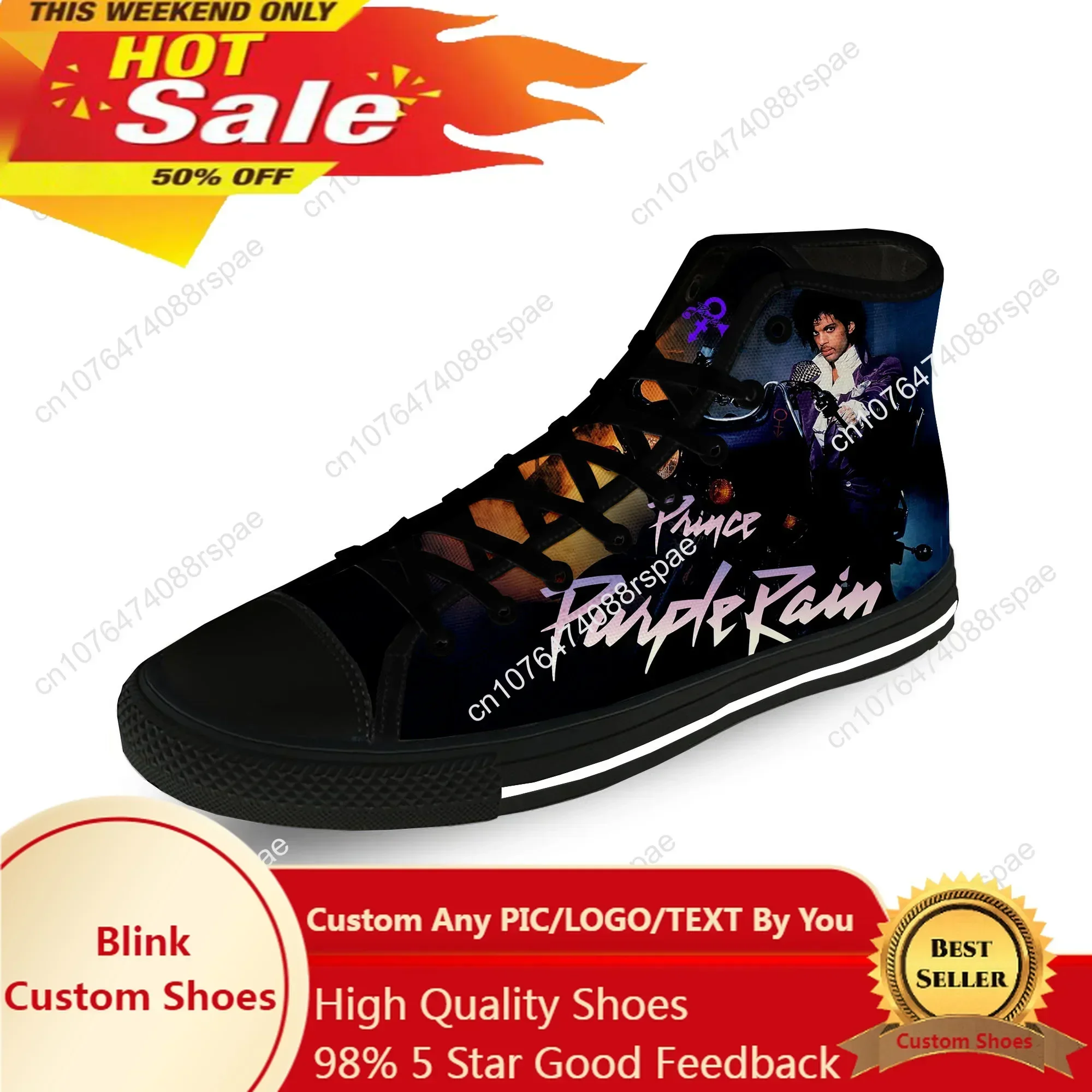 Music Singer Prince Rogers Nelson Purple Rain Casual Cloth 3D Print High Top Canvas Fashion Shoes Men Women Breathable Sneakers
