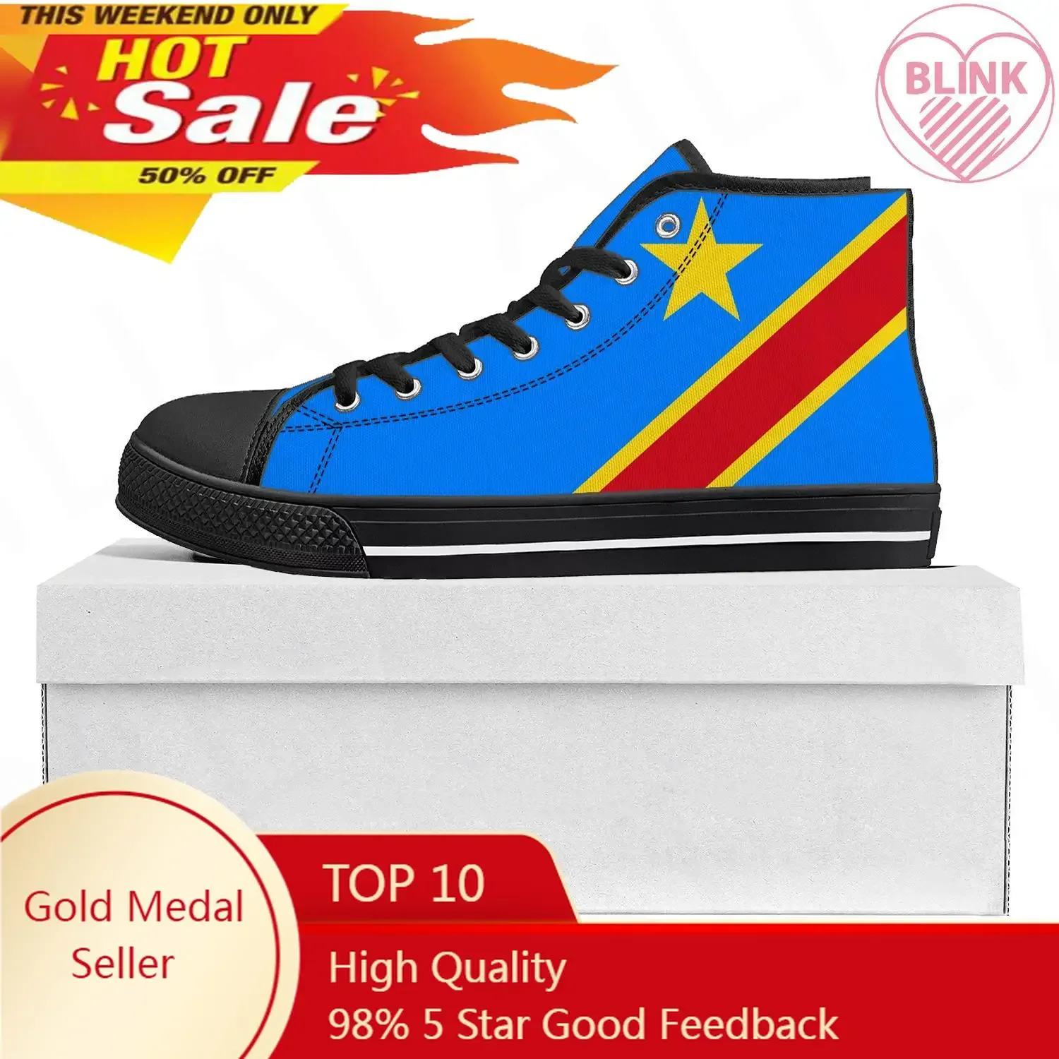 Democratic Republic of the Congo Flag High Top High Quality Sneakers Mens Womens Teenager Canvas Sneaker Couple Shoe Custom Shoe