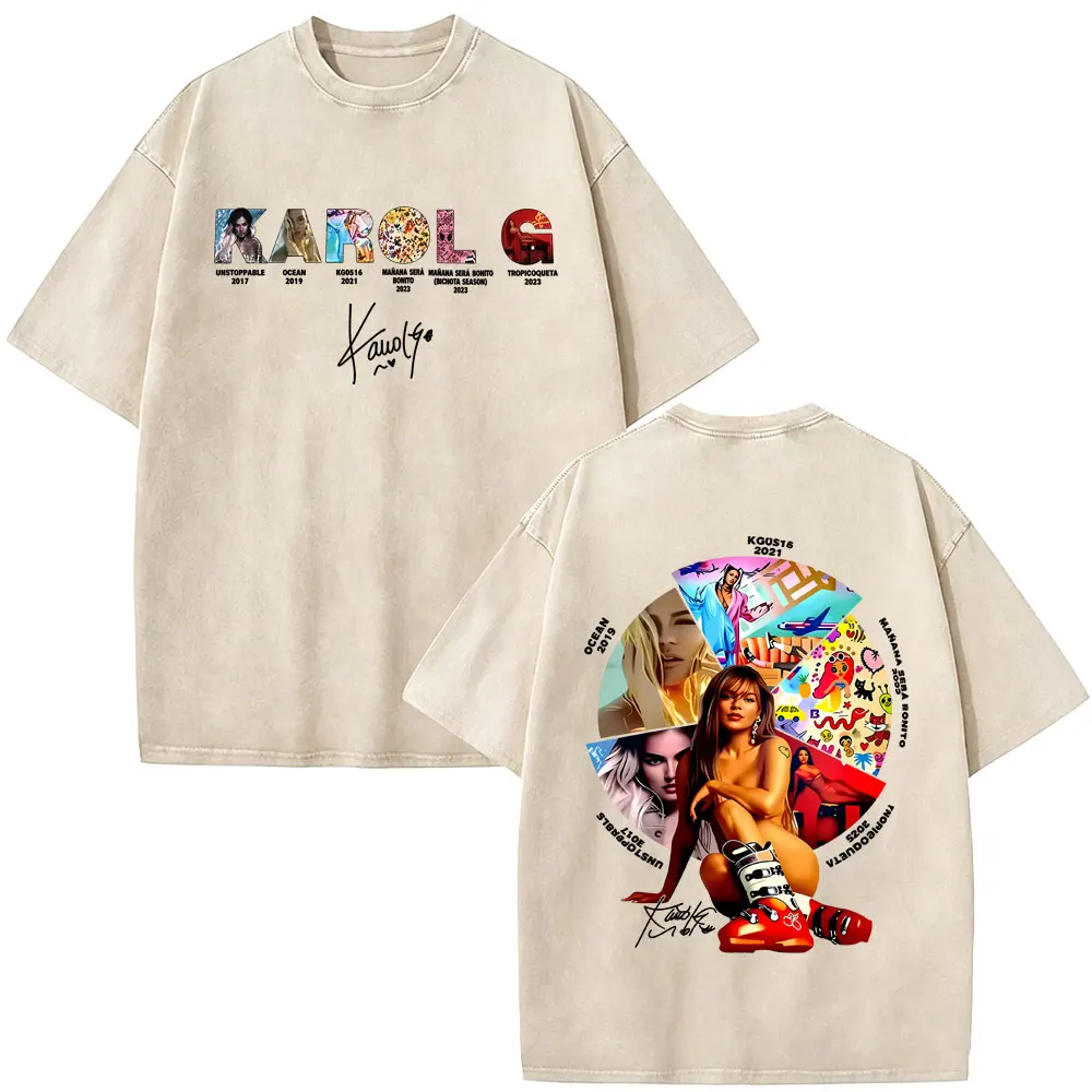 Washed Vintage Karol G Album Cover Graphic T-shirt Tropicoqueta Manana Sera Bonito T-shirts Men Women Fashion Oversized T Shirts