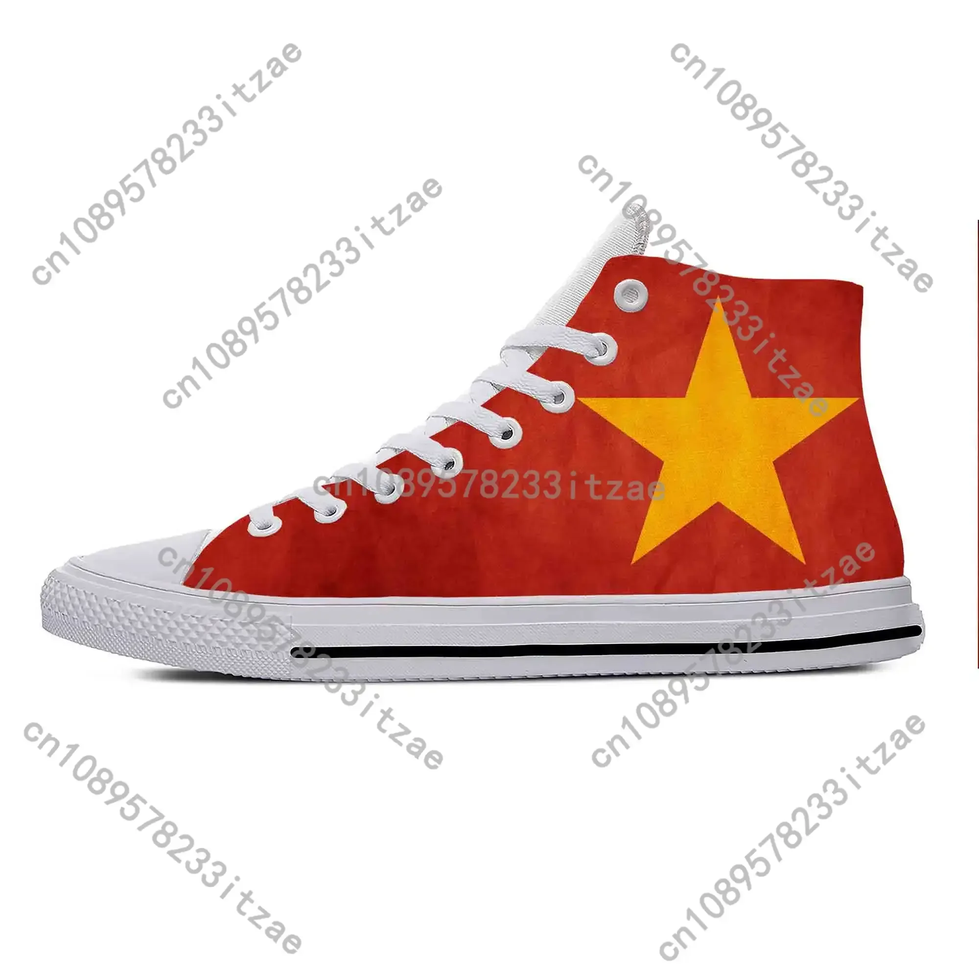 Hot Summer Vietnam Vietnamese Flag Patriotic Casual Cloth Shoes High Top Lightweight Board Shoes Men Women High Help Sneakers