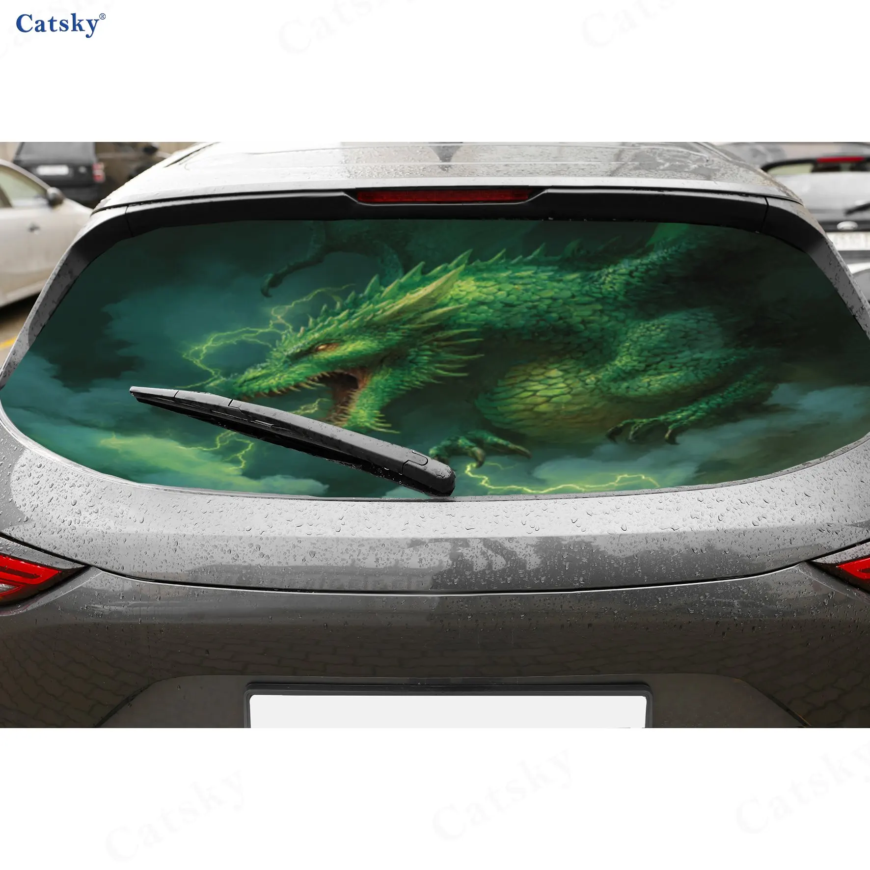Green Charizard PVC material self-adhesive waterproof car rear window sticker, easy to paste without falling off, waterproof and