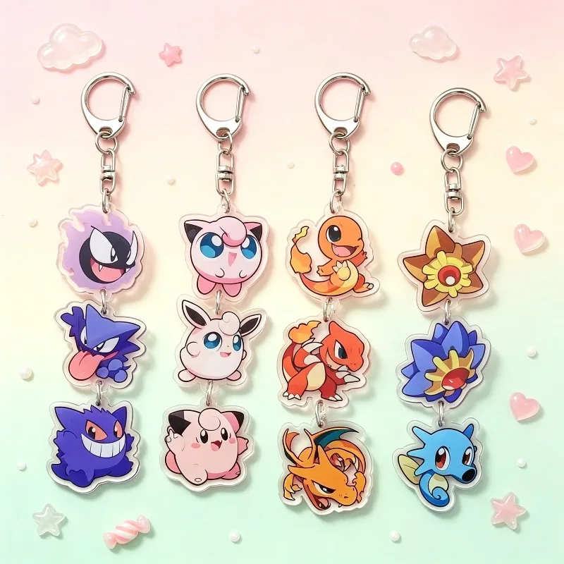 Anime Acrylic Keychains Pokémon Charizard & Blastoise Fun Cartoon Bag Buckle Car Key Holder Creative Cute Charms
