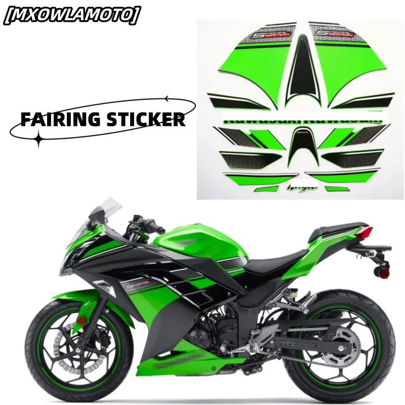 For  Ninja 300 2013 Ninja300 Motorcycle Fairing Full Kit Green Protector Stickers Waterproof Decoration Decal Parts