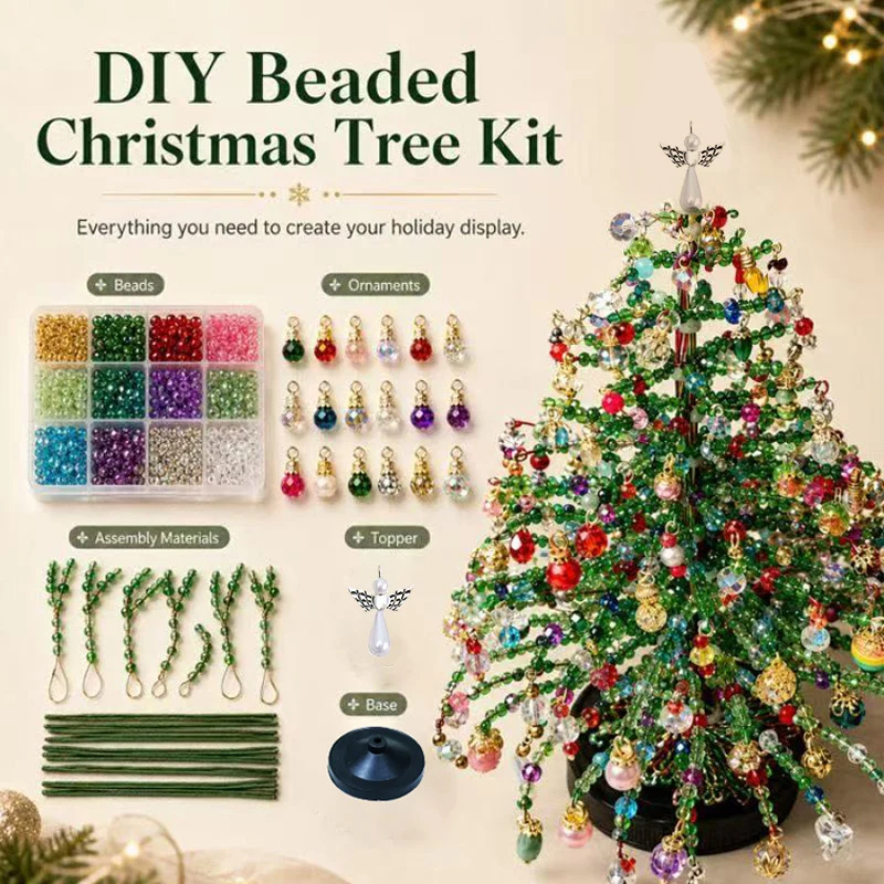 Handmade DIY Beaded Christmas Tree Making Kit Mini Crystal Bead Christmas Tree Desktop Decor Christmas DIY Craft Supplies Creati