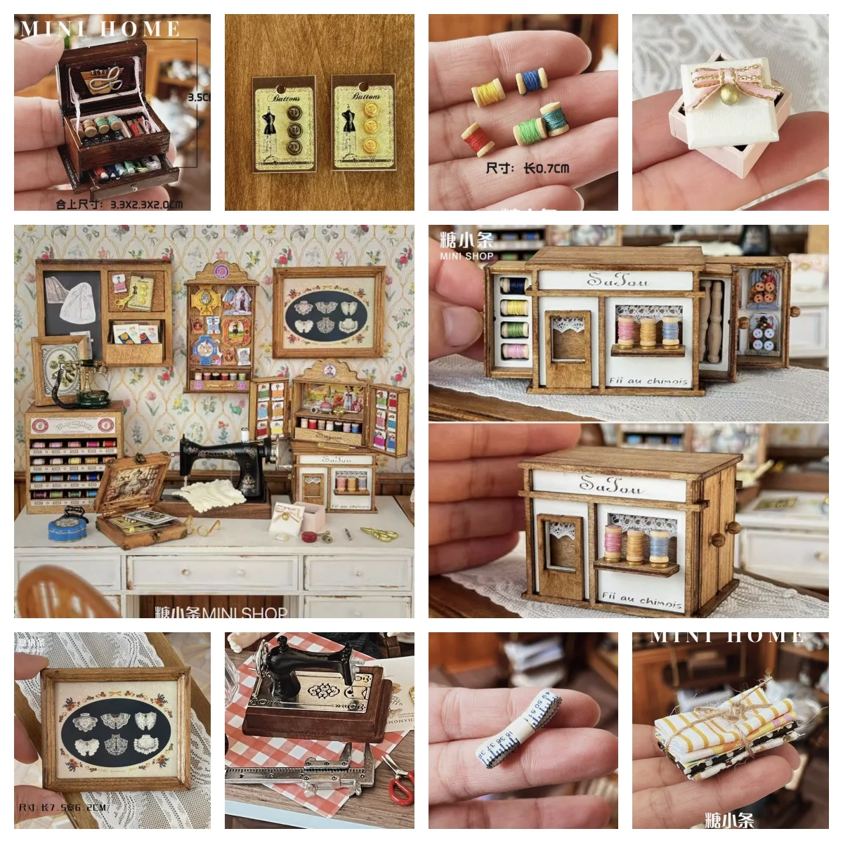Miniature Sewing Kit Tiny Sewing Machine Scissors Tape Measure Tool Accessories BJD Dollhouse Realistic Craft Room Decor Mold