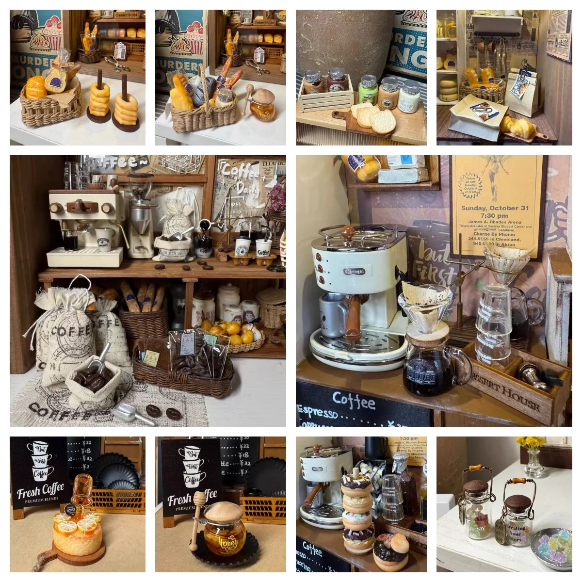 Dollhouse Miniatures Cafe Kit Coffee Beans Woven Bread Basket Honey Cake Candy Jar for BJD Dolls DIY Miniature Decor Bjd Dolls
