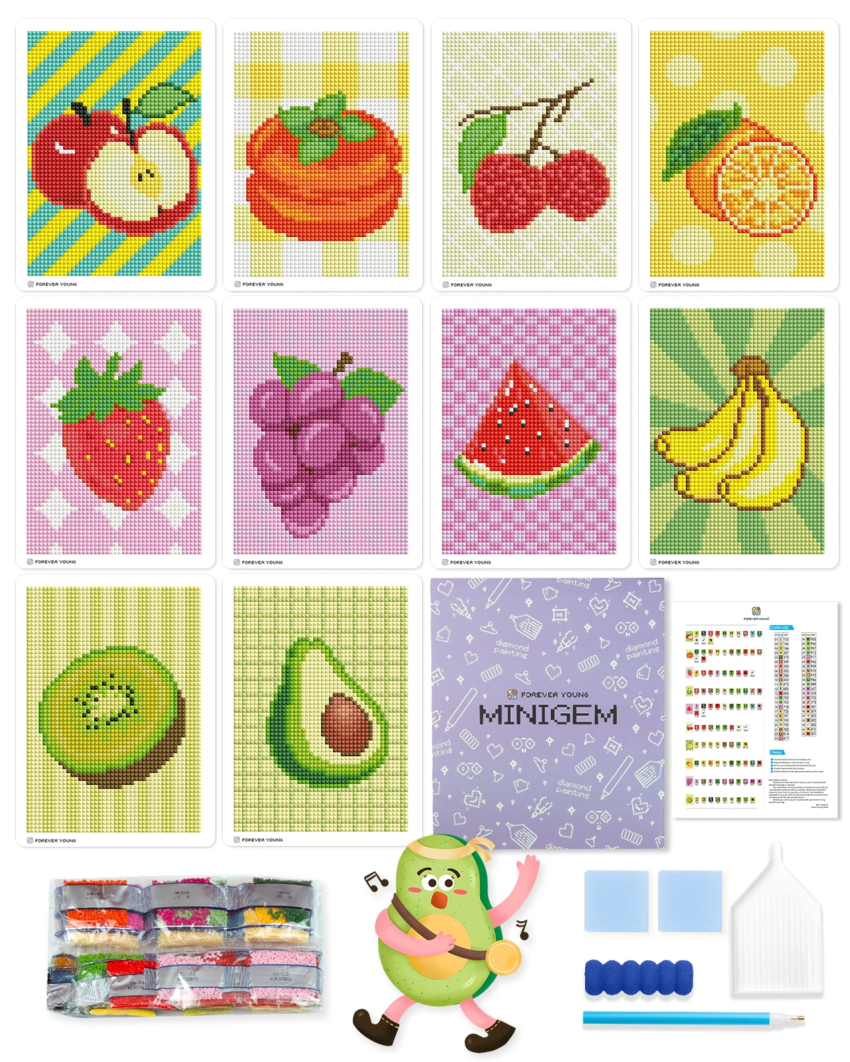ForeverYoung DIY Diamond Painting Kits Fruit Diamond Art Kits Mini Square Drill Post Cards, for Beginners, Gift, Room Decoration