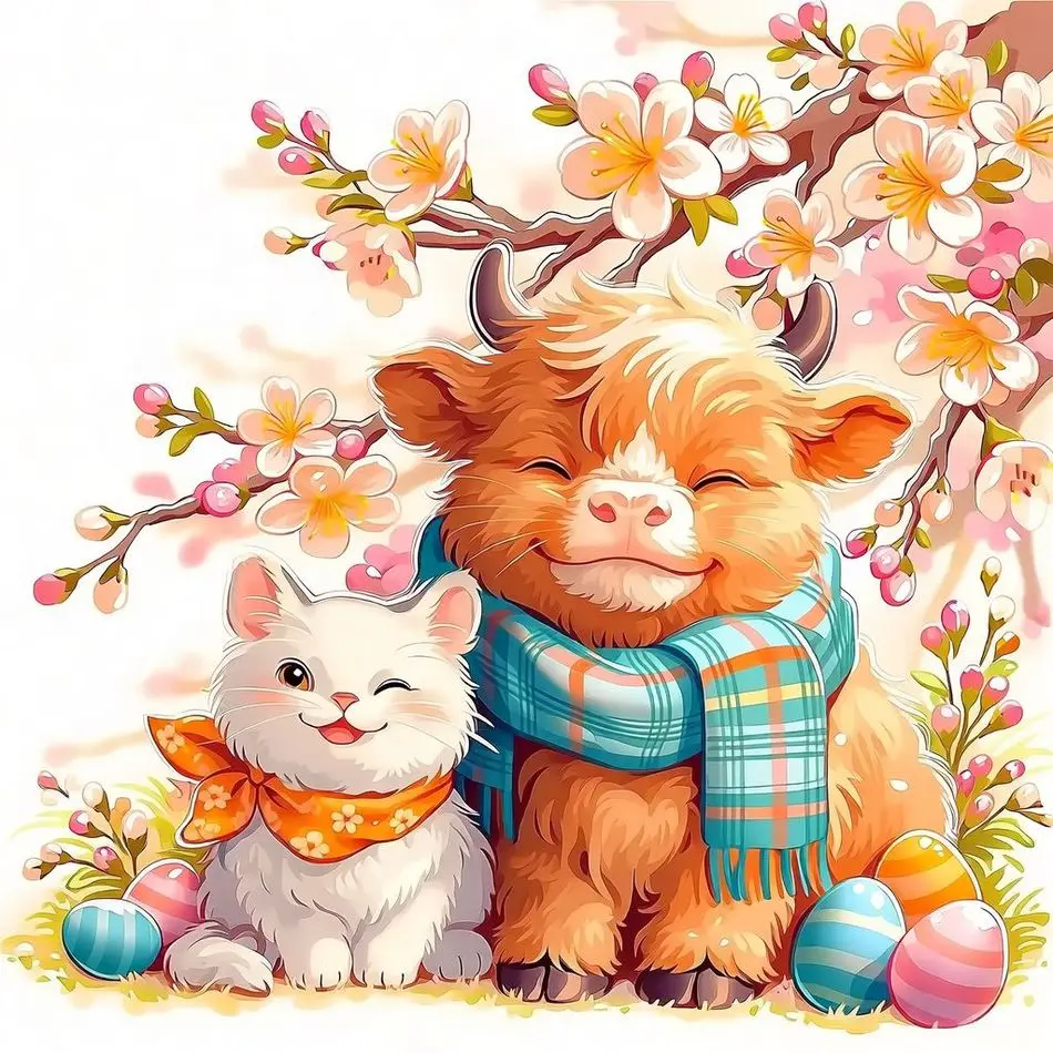 GATYZTORY Diamond Painting Complete Kit Accessories Warm Picture Animal Cartoon Cow Cat Diy Crafts Painting Decor Art 5D Diamond