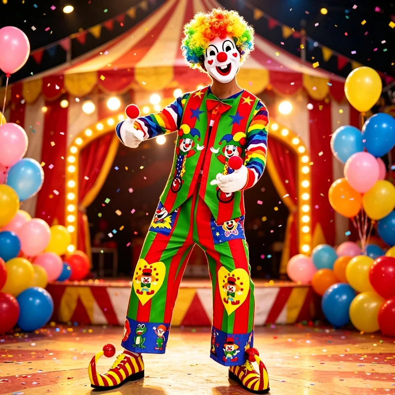 Adult Unisex Colorful Striped Clown Costume Set Funny Circus Halloween Carnival Cosplay Birthday Party Outfits Multiple Styles