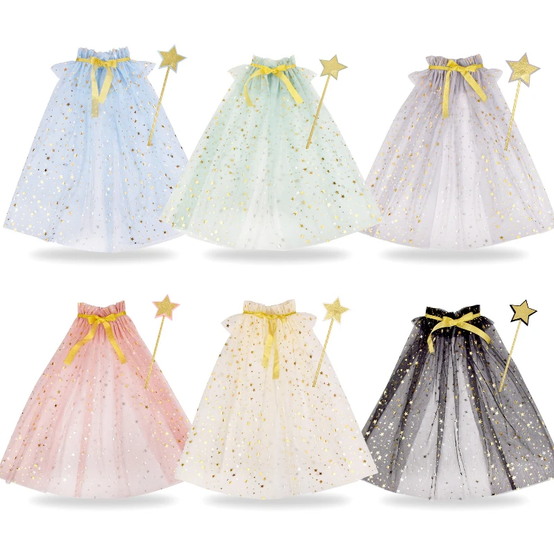 Multiple Styles Halloween Fairy Tulle Capes for Kids Lightweight Party Performance Cloaks Decorative Props with Star Wands