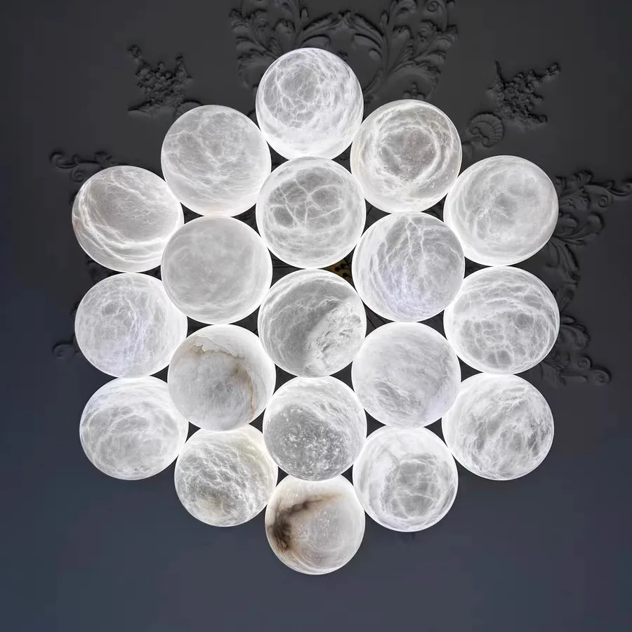 2026 New Trend Marble Series 10cm 12cm 15cm Alabaster Ball G9 LED Chandelier Lighting Lustres Hanging Lamps For Living Room