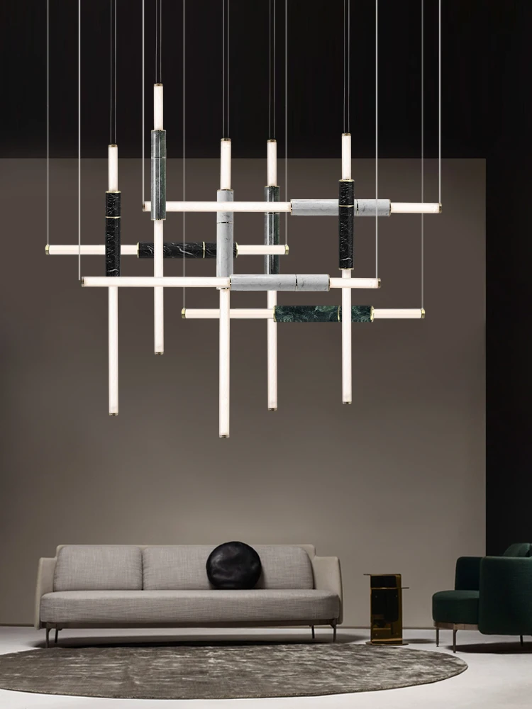 Linear Natural Marble Series Dimmable LED 2026 Chandelier Alabaster Hanging Lamps Lustre Para Sala Estar For Foyer Living Room