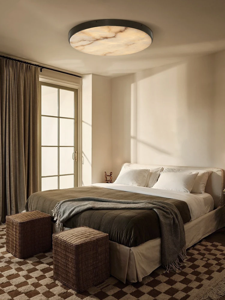 2026 New Trend Natural Marble Series Black Dimmable LED Ceiling Lamp Lamparas De Techo Alabaster Chandelier For Foyer Bedroom