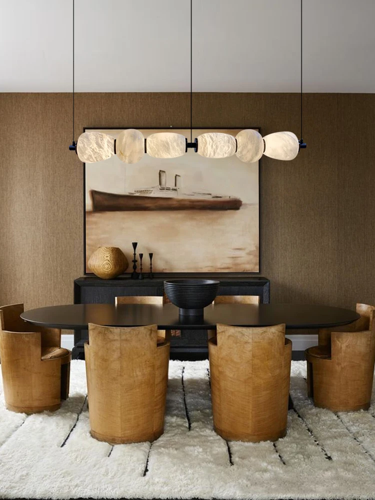 Natural Marble Series Dimmable LED 2026 Chandelier Lighting Alabaster Lustre Suspension Luminaire Lampen For Dinning Room
