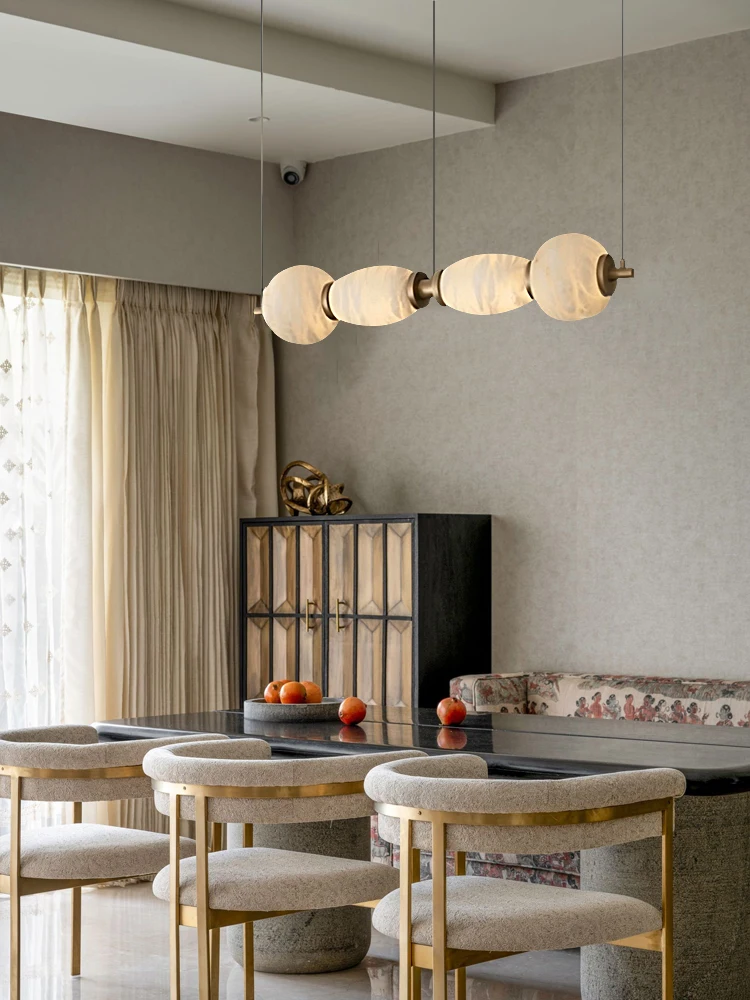 Natural Marble Series LED Dimmable Chandelier Lighting Alabaster Hanging Lamps Suspension Luminaire Lampen For Dinning Room
