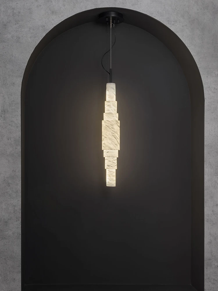 2026 Trendy Marble Sword Series Black Gold Chrome Dimmable LED Chandelier Natural Alabaster Hanging Lamps For Foyer Dinning Room