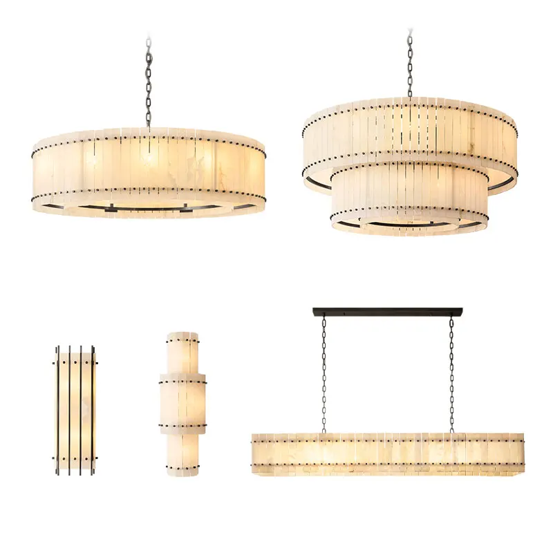 2026 Trendy American Marble Series LED Chandelier Lustre Alabaster Pendant Light Suspension Luminaire Lampen For Living Room