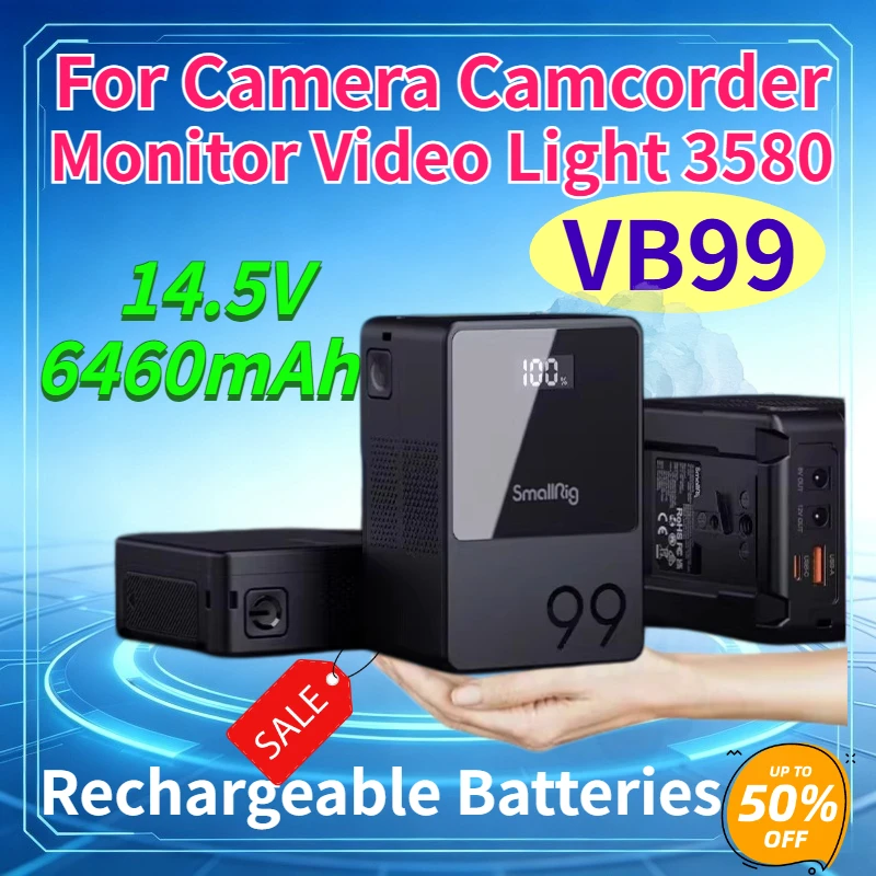 VB99 V Mount Battery 14.5V 6460mAh 99W with OLED Display USB-C PD Fast Charging for Camera Camcorder Monitor Video Light 3580