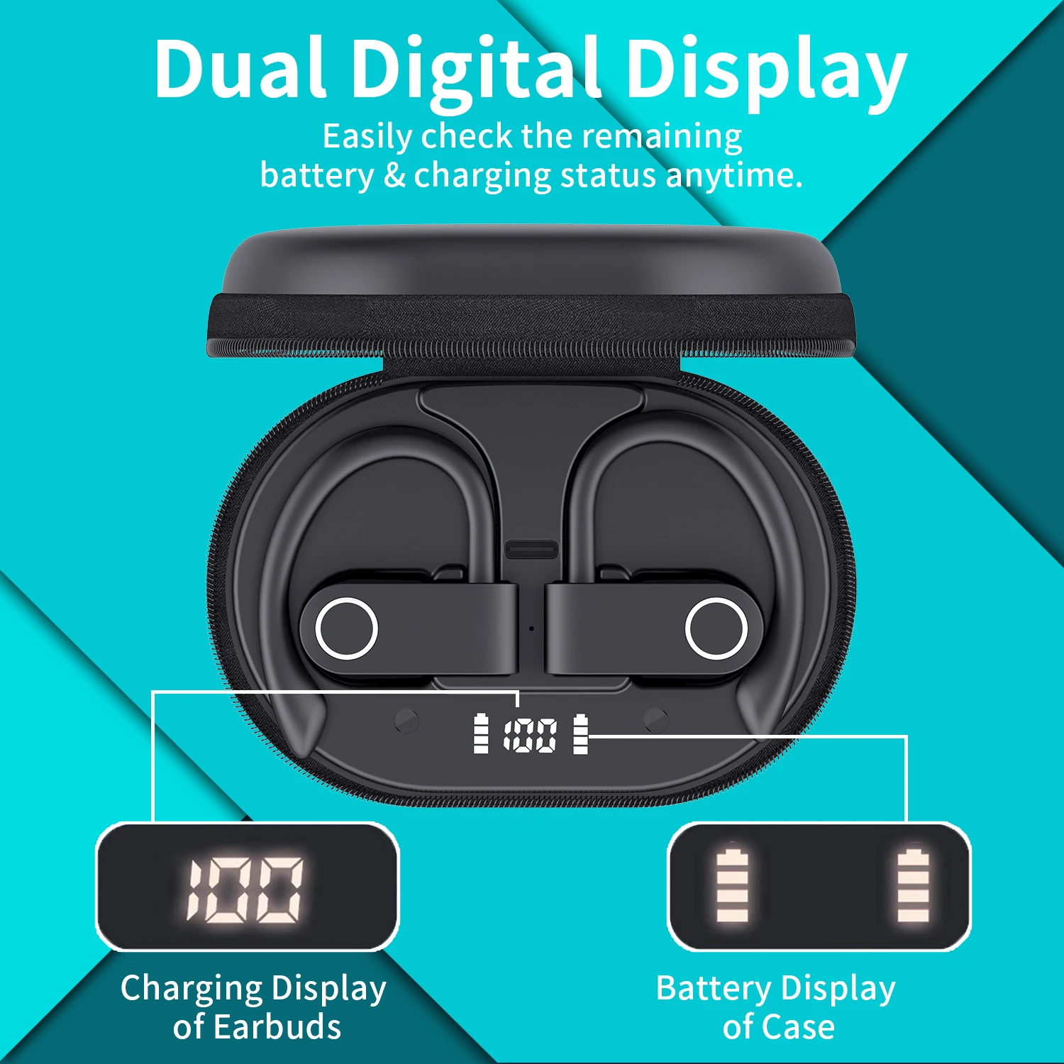 Sports hanging ear wireless Bluetooth earphones with battery level display, high-definition calling, active noise reduction