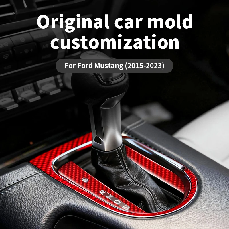 For Ford Mustang (2015-2023) Carbon Fiber Gear Shifter Panel Trim Cover Anti Scratch, Car Interior Tuning Accessories, OEM Look