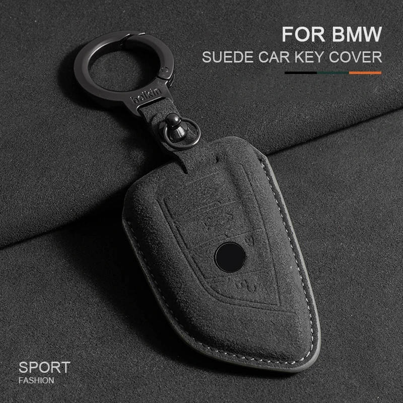 Suede Leather Car Key Case Cover Fit For X1 X3 X5 X6 3 5 Series Non-OEM Keychain Accessories