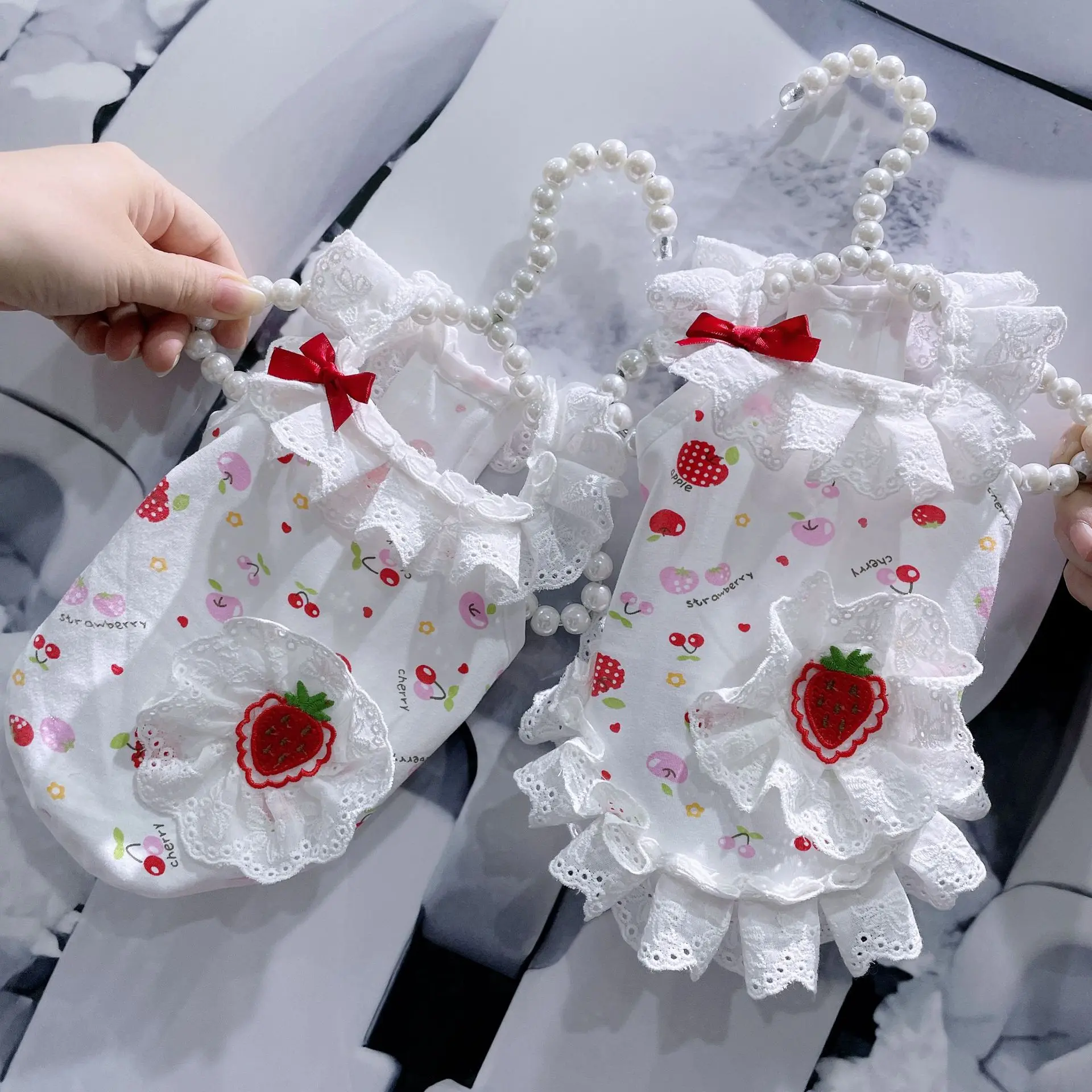 Cute Strawberry Print Dog Clothing Fashion Cotton Sling Princess Vest Dress For Small Medium Dog Poodle Pet Dog Clothes Pajamas