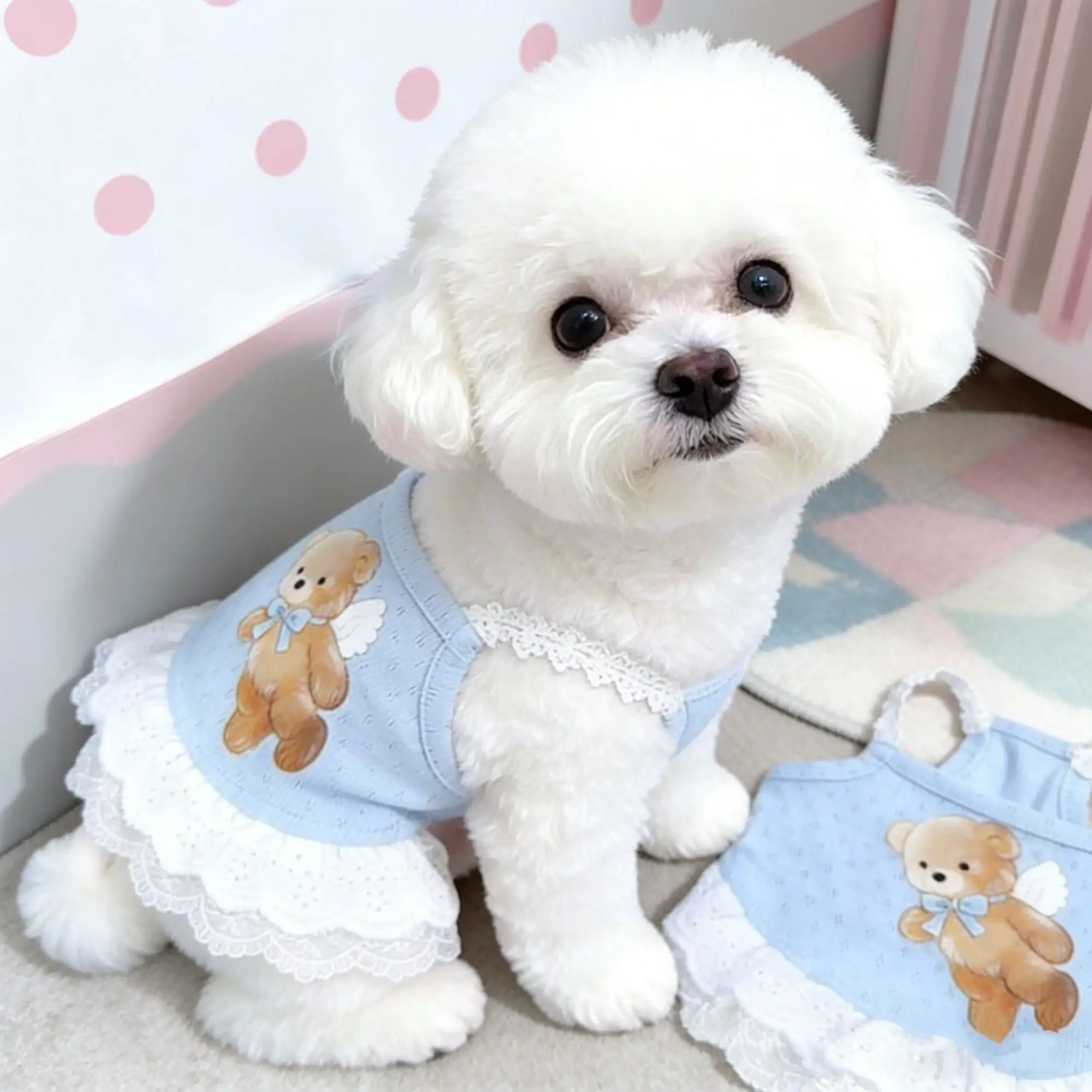 Cartoon Pet Dresses Lace Camisole Dress Thin Breathable Small Bear Vest Dress for Small and Medium-sized Dogs Cats Puppy Clothes