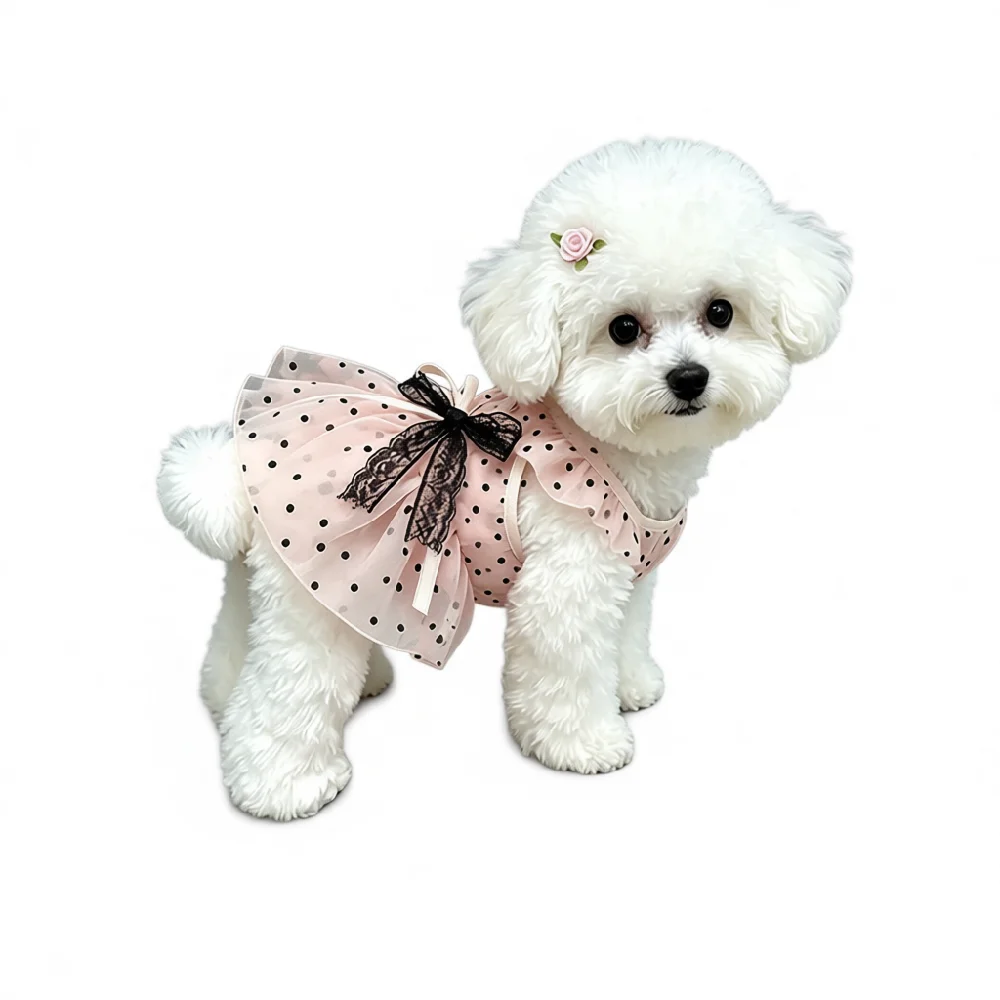 Summer Dog Dress Polka Dot Spaghetti Strap Large Bow Japanese Style Breathable Soft Cute Yorkshire Terrier Pet Clothes Hot New