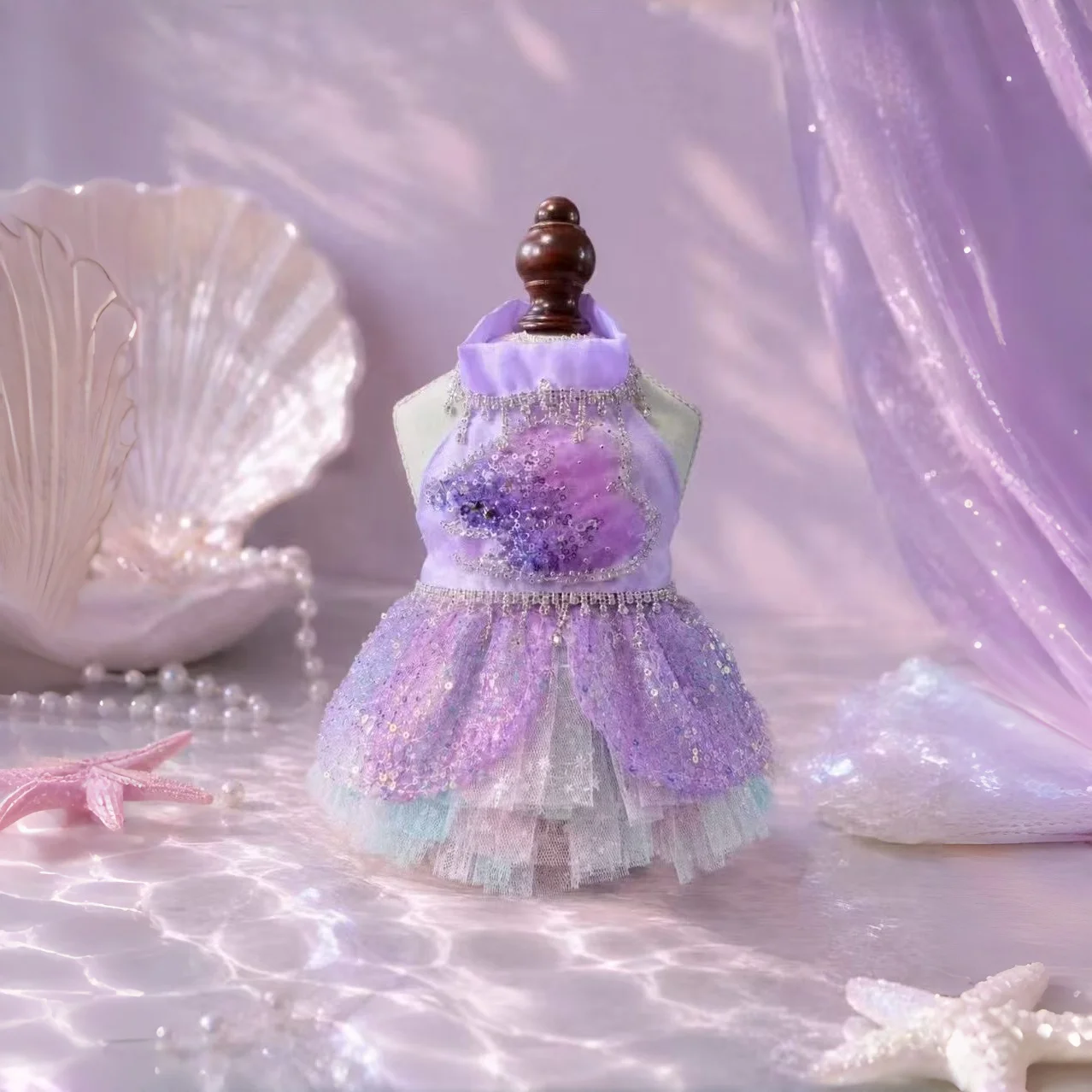 Luxury Purple Princess Dress for Small to Medium Dogs Handmade Fashion Pet Skirt Puppy Photography Costume Dog Cat Clothes