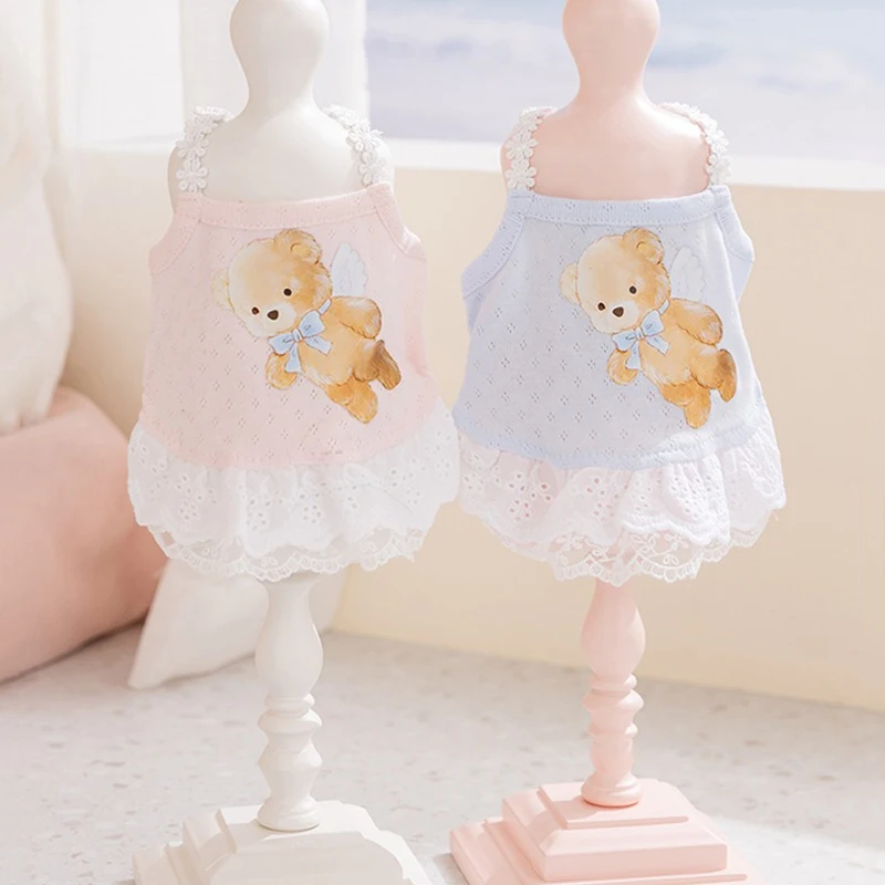Yorkshire Gift Bear Sling Summer Puppy Clothes Cute Pet Dress Teddy Breathable Princess Dress Soft Small Dog Pullover