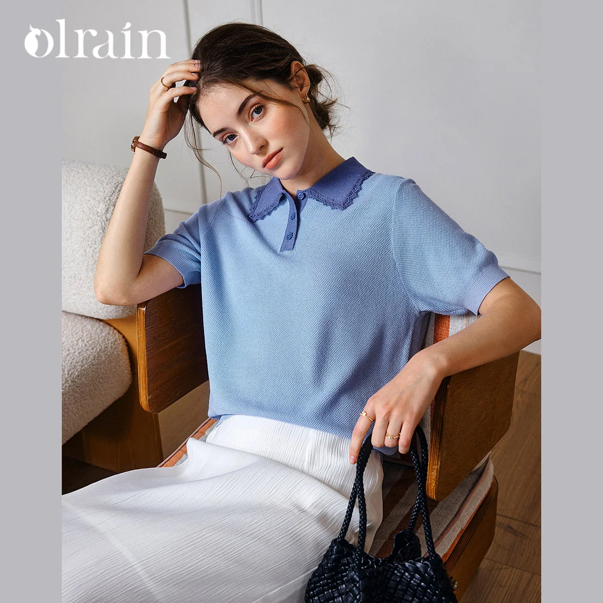 OLrain Women Knitwear 2026 Summer POLO Neck Knitted Sweaters Fashion Style Color Matching French Commuteing Pullovers O57XZ96933