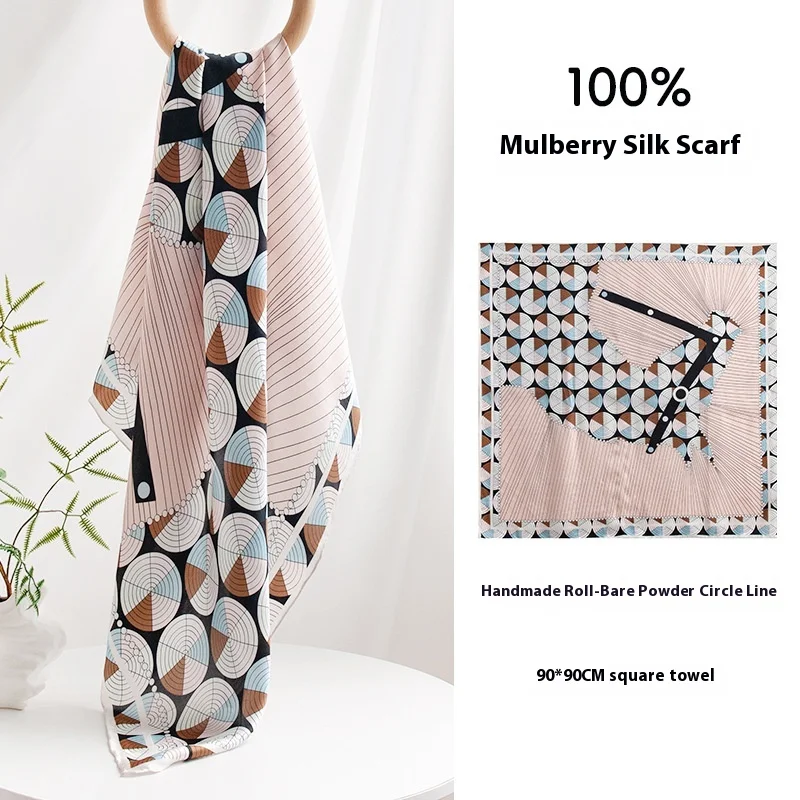 100% mulberry silk hand-rolled nude high-end small square scarf 90cm