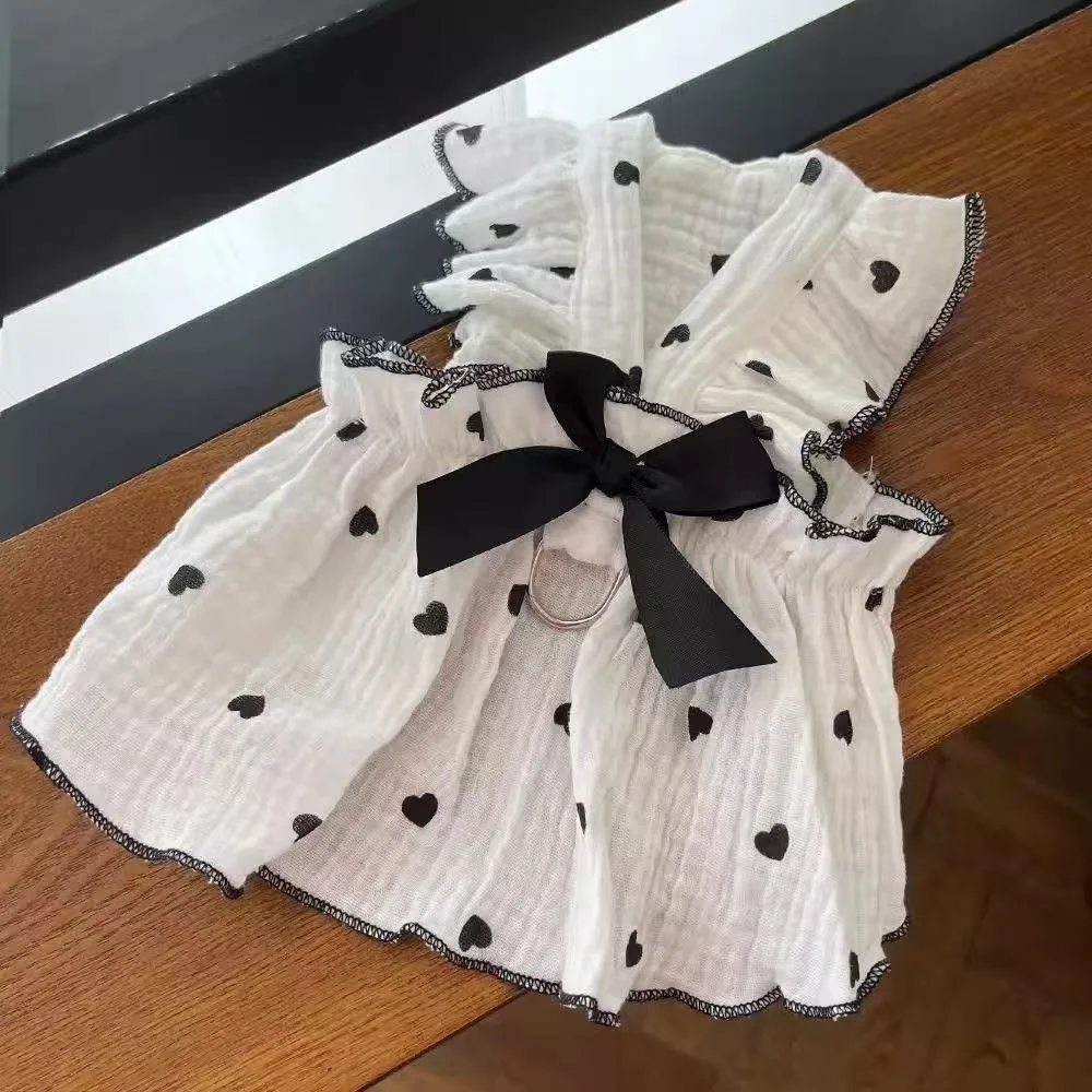 Poodle Bow Dress with Polka Dot Print Dog Clothing Summer Cute Princess Style Teddy Skirt Female Dog Pullover