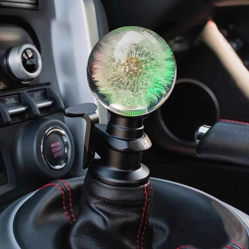 Universal 54MM Racing Crystal Ball Dandelion Real Flowers Gear Shift Knob Head Transparent DIY Modification Car Accessories
