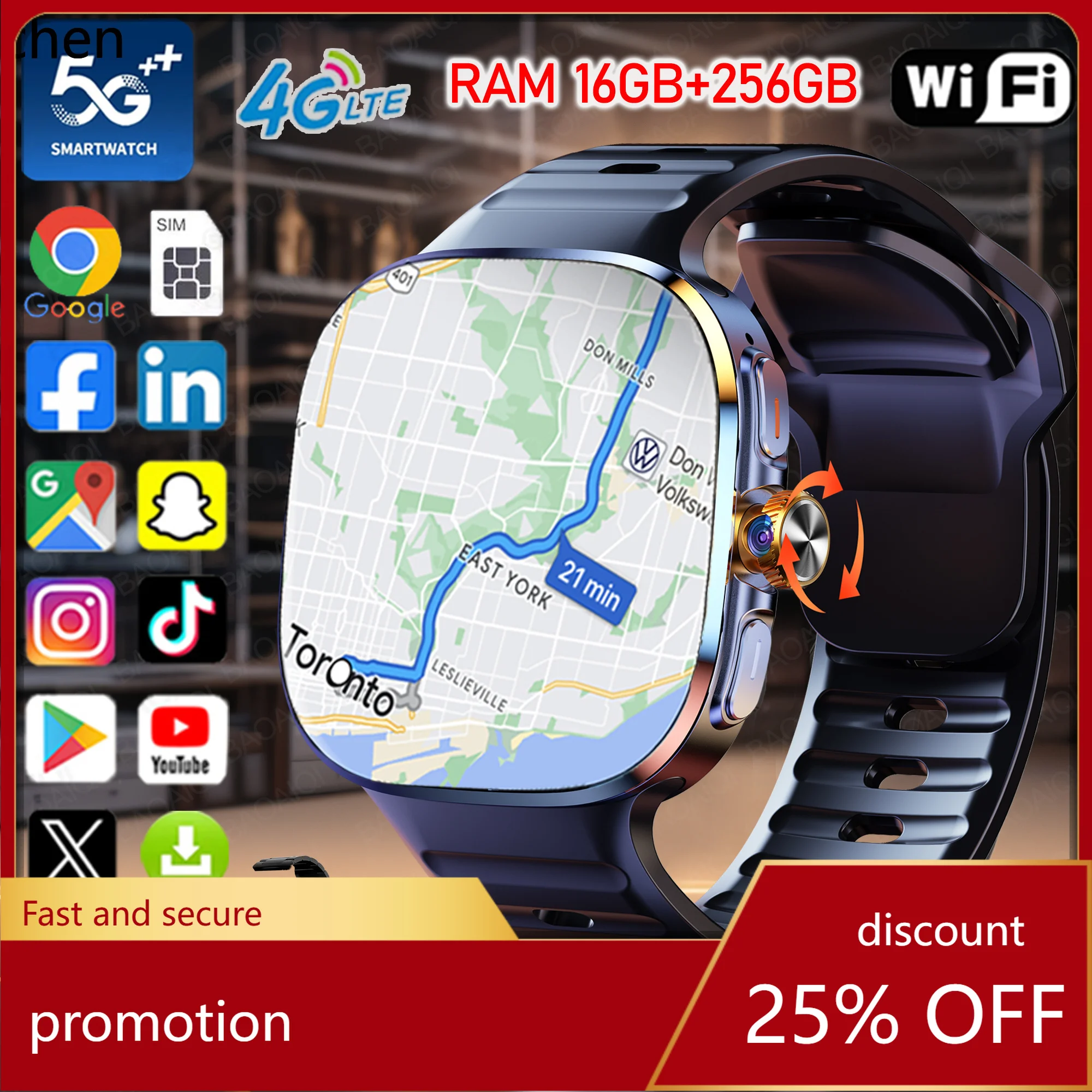 YFY smartwatch - large screen, rotating camera, map connectivity, app-enabled smartwatch