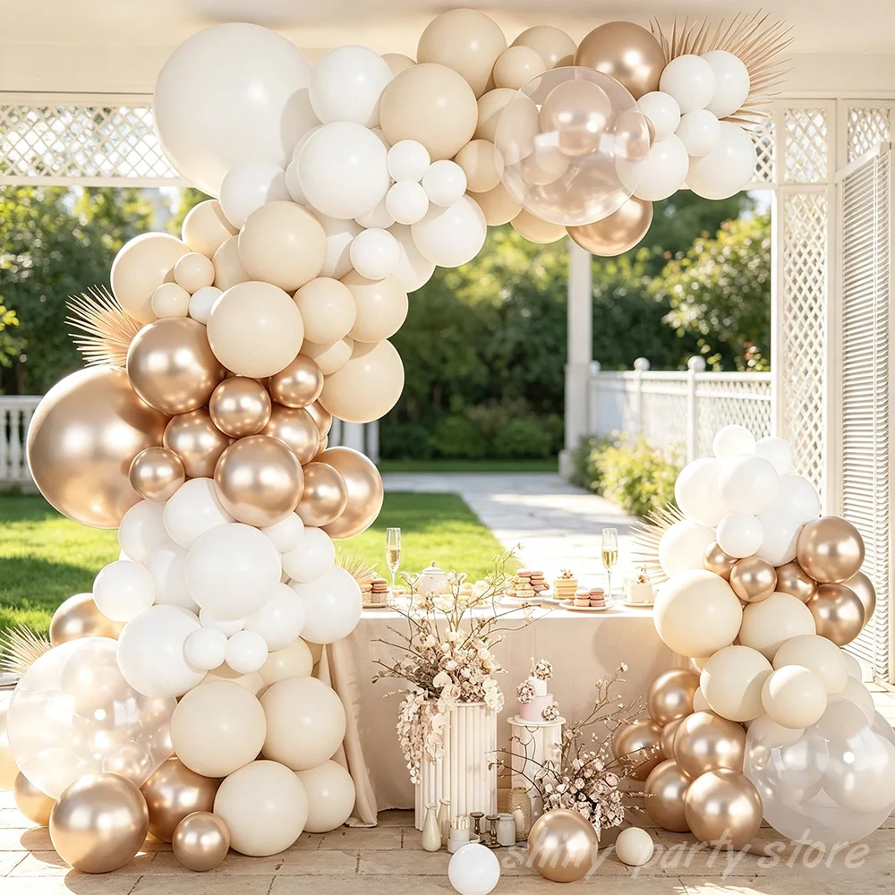 125Pcs Retro Sand White Champagne Gold Balloon Garland Arch Kit For Wedding Bridal Shower Birthday Backdrop Decor Supplies