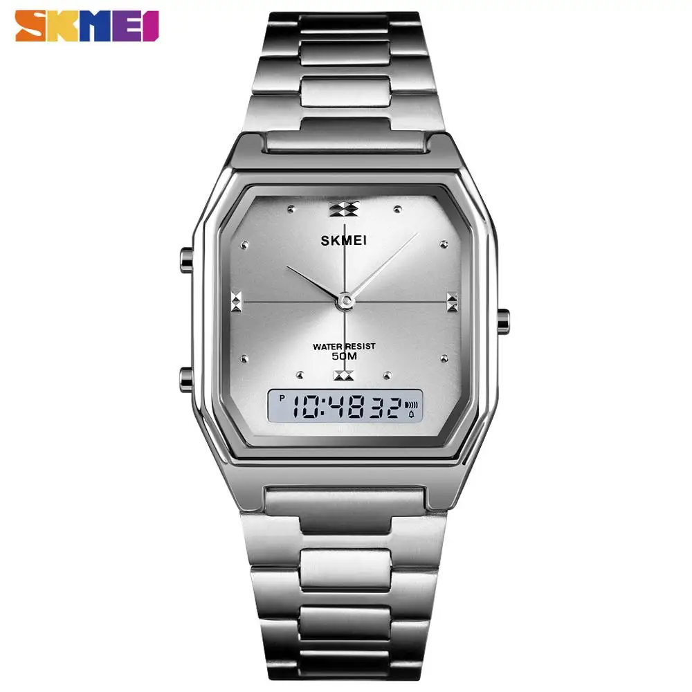 SKMEI 1612 Waterproof Stainless Steel Strip Digital Wristwatches For Men Women Alarm 3 Time Chrono Watches Electronics Watch