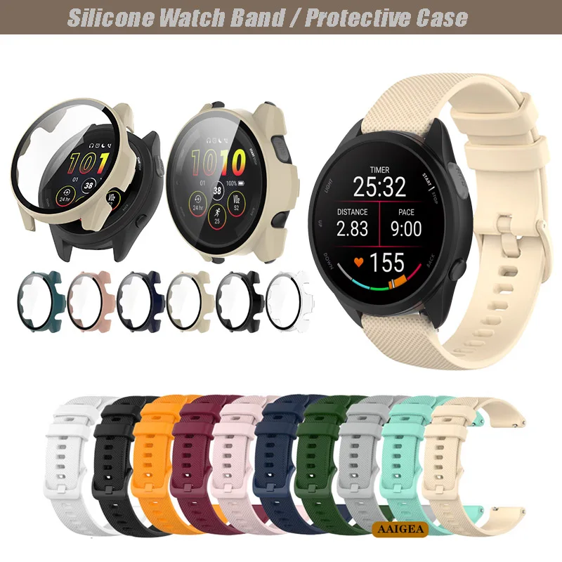 [Protective Case+Watch Strap] Suitable for Garmin Forerunner 165 , Spare Strap, Silicone Strap ,Screen Protector