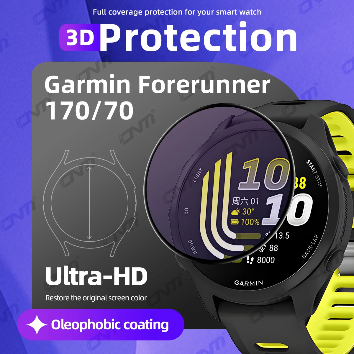 3D Screen Protector for Garmin Forerunner 70/170 Anti-scratch Film Full Coverage Ultra-HD Protective Film Accessories (Not Glass