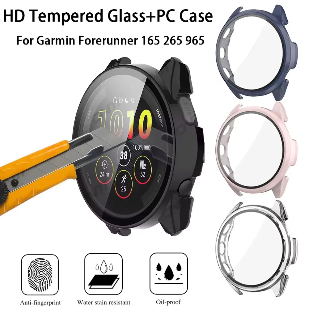 HD Tempered Glass+PC Case For Garmin Forerunner 965 255 265 165 All-around Screen Protector Shell For Garmin Venu 3/Vivoactive 5