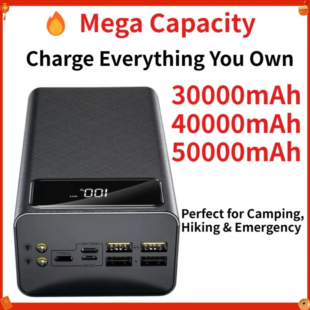 50000mAh Power Bank 30000mAh Portable Charger 22.5W Fast Charging Dual USB-C Output Battery Pack for Travel Camping