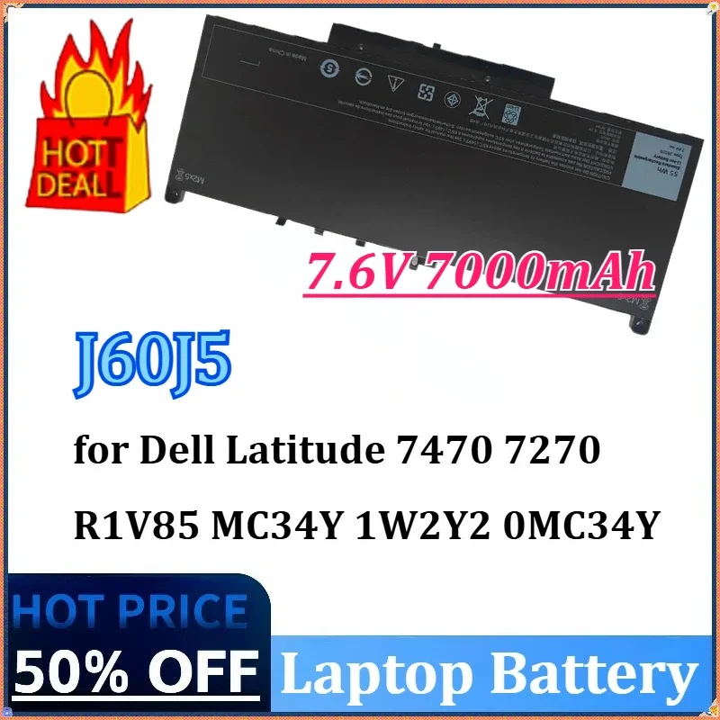 J60J5 7.6V 7000mAh Battery for Dell Latitude 7470 7270 R1V85 MC34Y 1W2Y2 0MC34Y MC34Y R1V85 242WD GG4FM WYWJ2 Laptop Battery