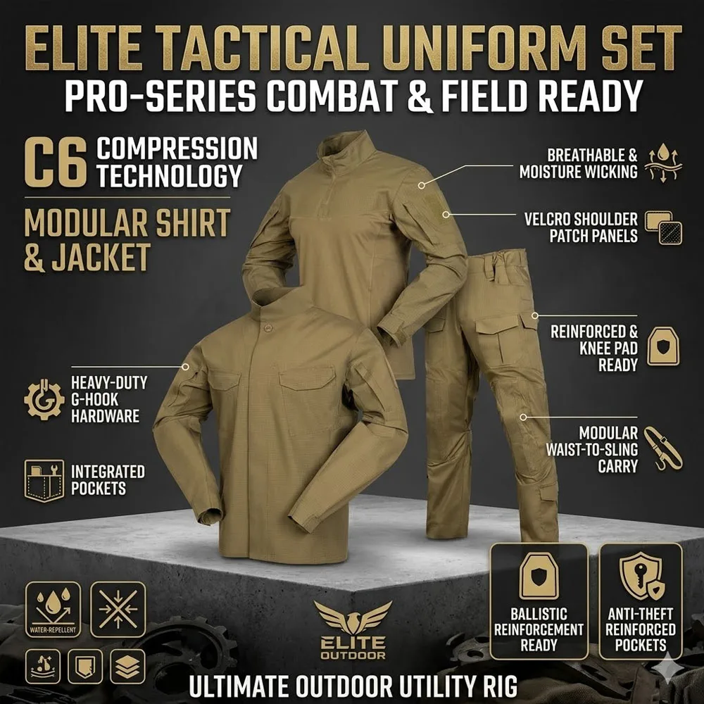 Full Set Tactical Military Uniform Combat Shirt and Pants with Tactical Vest Airsoft Paintball Gear Army Training Suit Hunting
