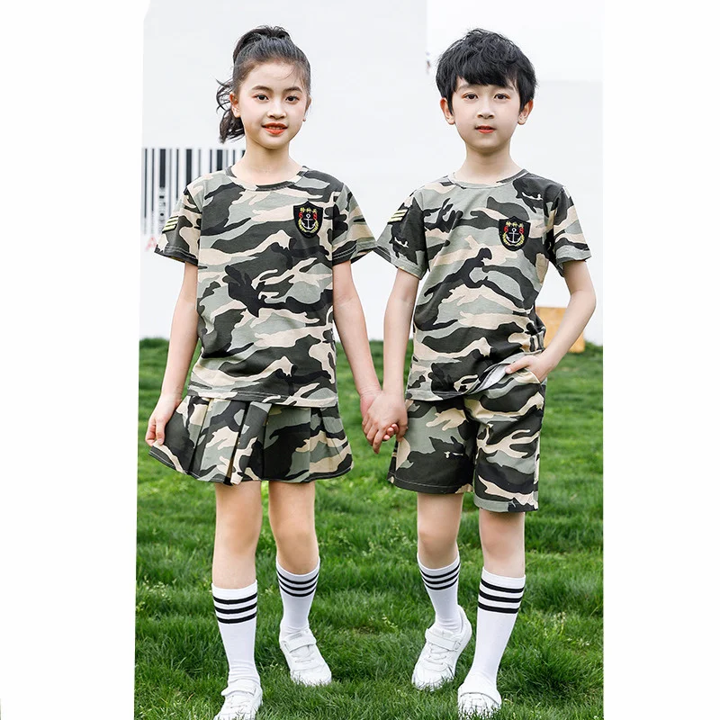 Child Summer Soldier Clothes Set Teen Boy Girl Tshirt Shorts 2 PCS Cotton Tracksuit Kids Camouflage Military Army Clothing Suit