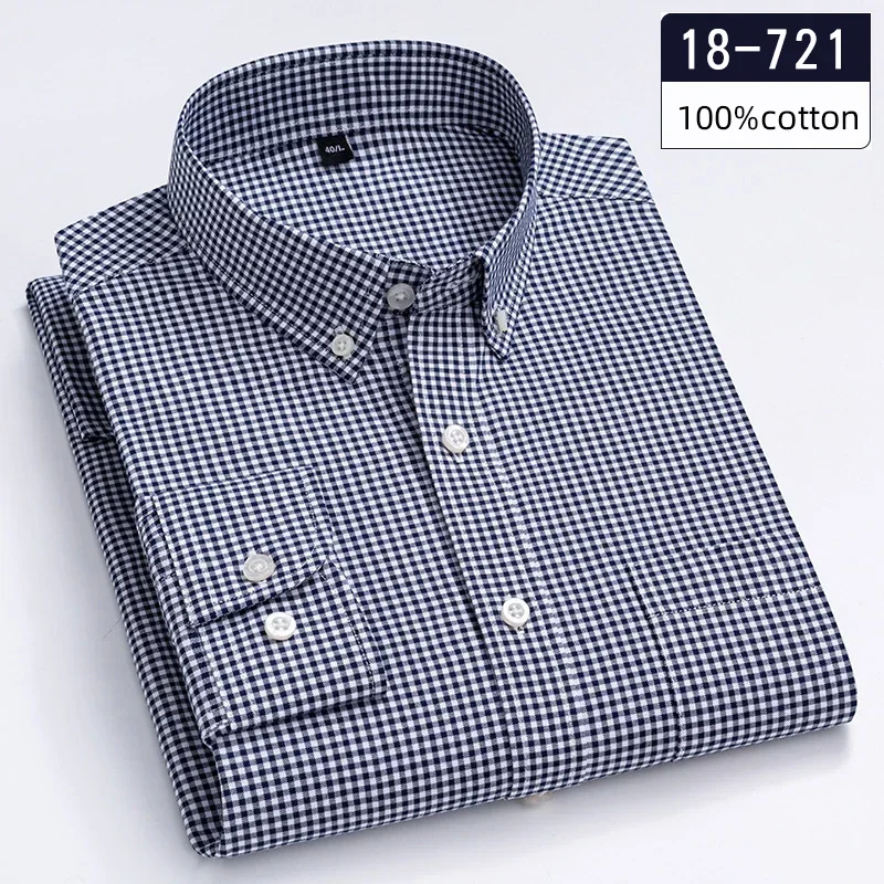 New in Shirt High-Quality 100% Cotton Long-Sleeve Shirts for Men Slim Fit Casual Soft Plaid Tops Single Pocket Houndstooth Cloth